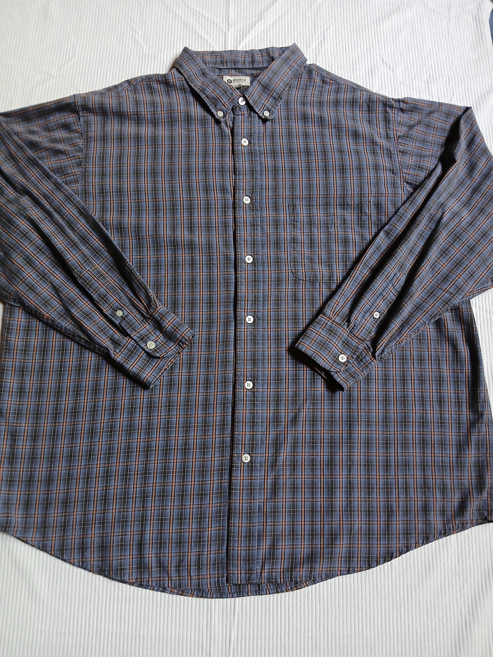 Haggar Mens 2X Long Sleeve Button Down Shirt Blue And Orange Plaid Cotton Blend
